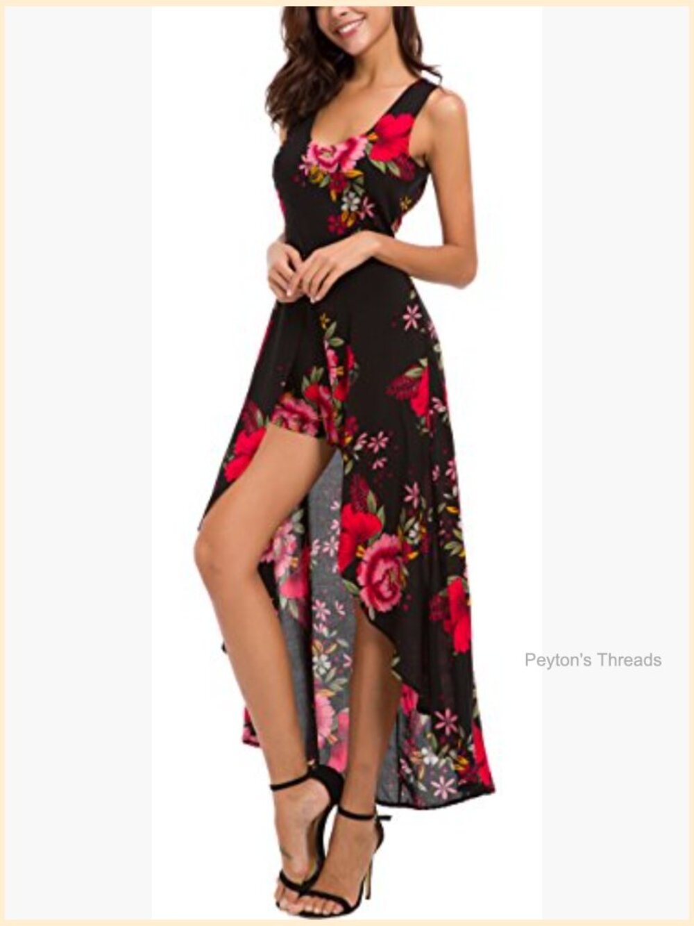 Sleeveless Scoop Neck Floral Rayon Party Split Maxi Romper Dress - Picture 4 of 7